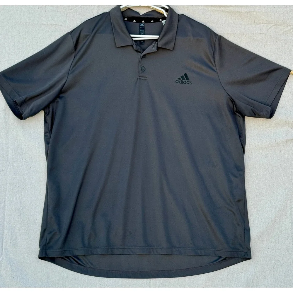 Adidas Mens Performance Polo Shirt Charcoal Grey Short Sleeve H30285 2XL